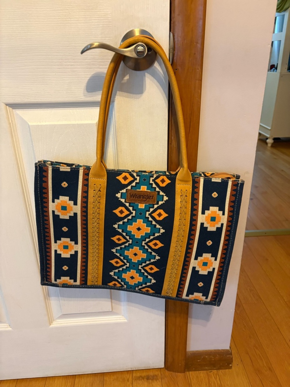 Wrangler Aztec Tote in Teal, Mustard and Navy